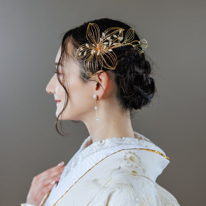 ヘアコーム | お花モチーフ | パール | ゴールド | (BC-H51)【結婚式　アクセサリー　ヘッドドレス　ヘアアクセサリー】