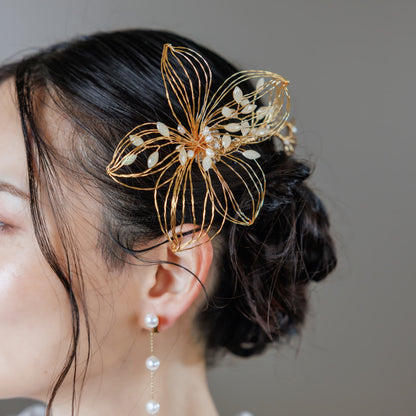 ヘアコーム | お花モチーフ | パール | ゴールド | (BC-H51)【結婚式　アクセサリー　ヘッドドレス　ヘアアクセサリー】