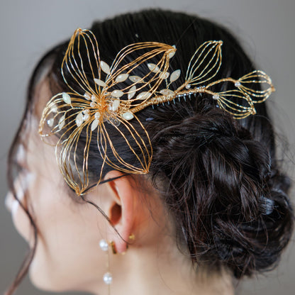 ヘアコーム | お花モチーフ | パール | ゴールド | (BC-H51)【結婚式　アクセサリー　ヘッドドレス　ヘアアクセサリー】