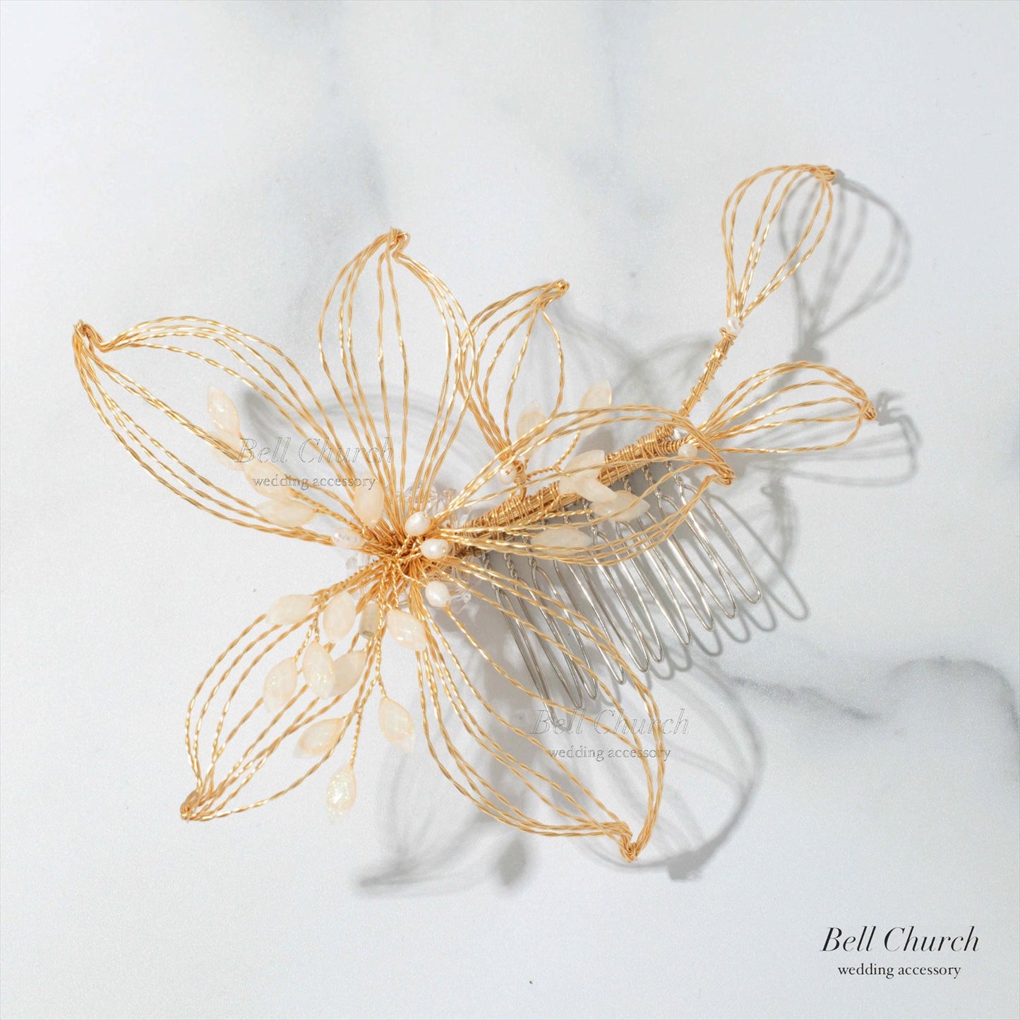 ヘアコーム | お花モチーフ | パール | ゴールド | (BC-H51)【結婚式　アクセサリー　ヘッドドレス　ヘアアクセサリー】