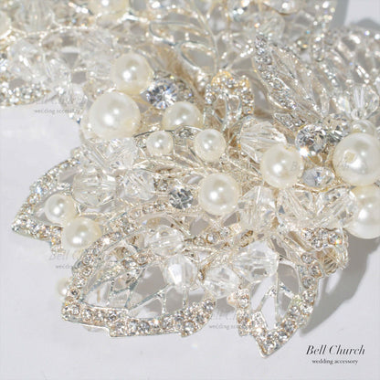 小枝ヘッドドレス | パール　ジルコニア | リーフモチーフ | シルバー | (BC-H52)【結婚式　アクセサリー　ヘッドドレス　ヘアアクセサリー】