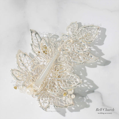 小枝ヘッドドレス | パール　ジルコニア | リーフモチーフ | シルバー | (BC-H52)【結婚式　アクセサリー　ヘッドドレス　ヘアアクセサリー】