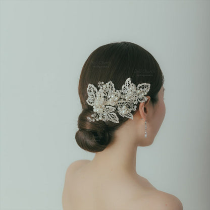 小枝ヘッドドレス | パール　ジルコニア | リーフモチーフ | シルバー | (BC-H52)【結婚式　アクセサリー　ヘッドドレス　ヘアアクセサリー】
