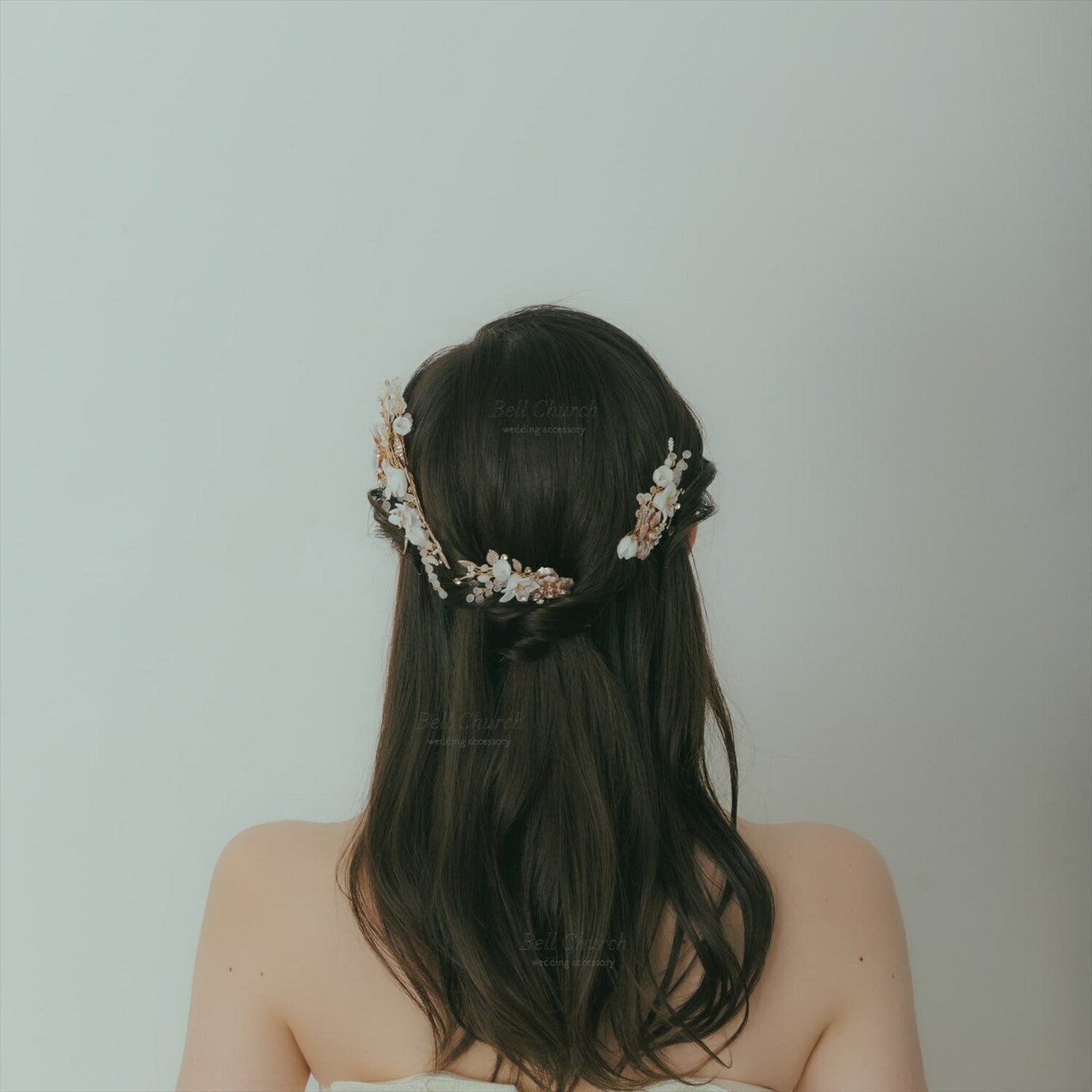 ヘアコーム　3点セット | 小枝アクセサリー | お花モチーフ | シャンパンゴールド×ホワイト | (BC-H53)【結婚式　アクセサリー　ヘッドドレス　ヘアアクセサリー】