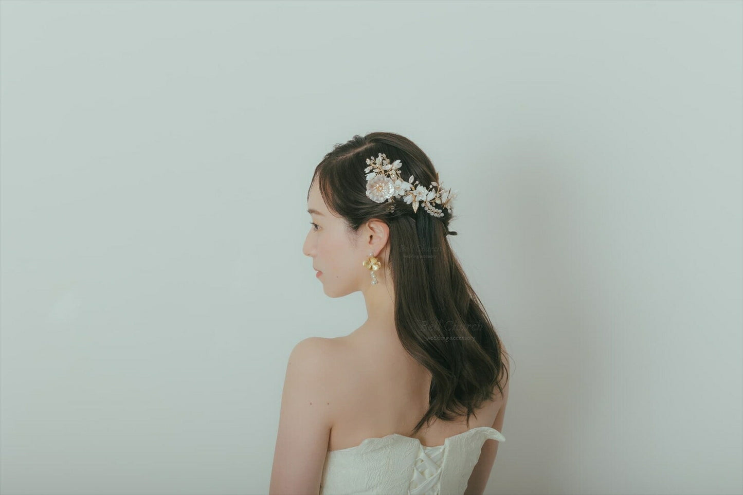 ヘアコーム　3点セット | 小枝アクセサリー | お花モチーフ | シャンパンゴールド×ホワイト | (BC-H53)【結婚式　アクセサリー　ヘッドドレス　ヘアアクセサリー】