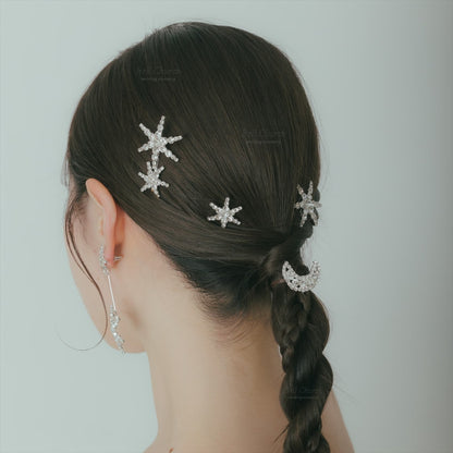 ヘッドピース　4本セット | ビジュー | 星&月モチーフ | シルバー | (BC-H54)【結婚式　アクセサリー　ヘッドドレス　ヘアアクセサリー】