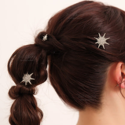 ヘッドピース　7点セット | ジルコニア | 星&月モチーフ | シルバー | (BC-H57)【結婚式　アクセサリー　ヘッドドレス　ヘアアクセサリー】