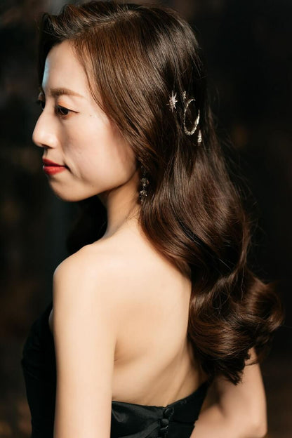 ヘッドピース　7点セット | ジルコニア | 星&月モチーフ | シルバー | (BC-H57)【結婚式　アクセサリー　ヘッドドレス　ヘアアクセサリー】