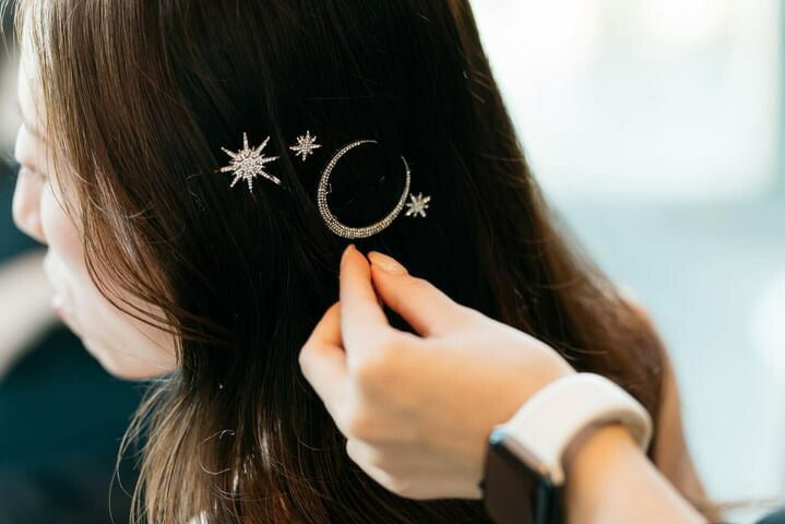 ヘッドピース　7点セット | ジルコニア | 星&月モチーフ | シルバー | (BC-H57)【結婚式　アクセサリー　ヘッドドレス　ヘアアクセサリー】