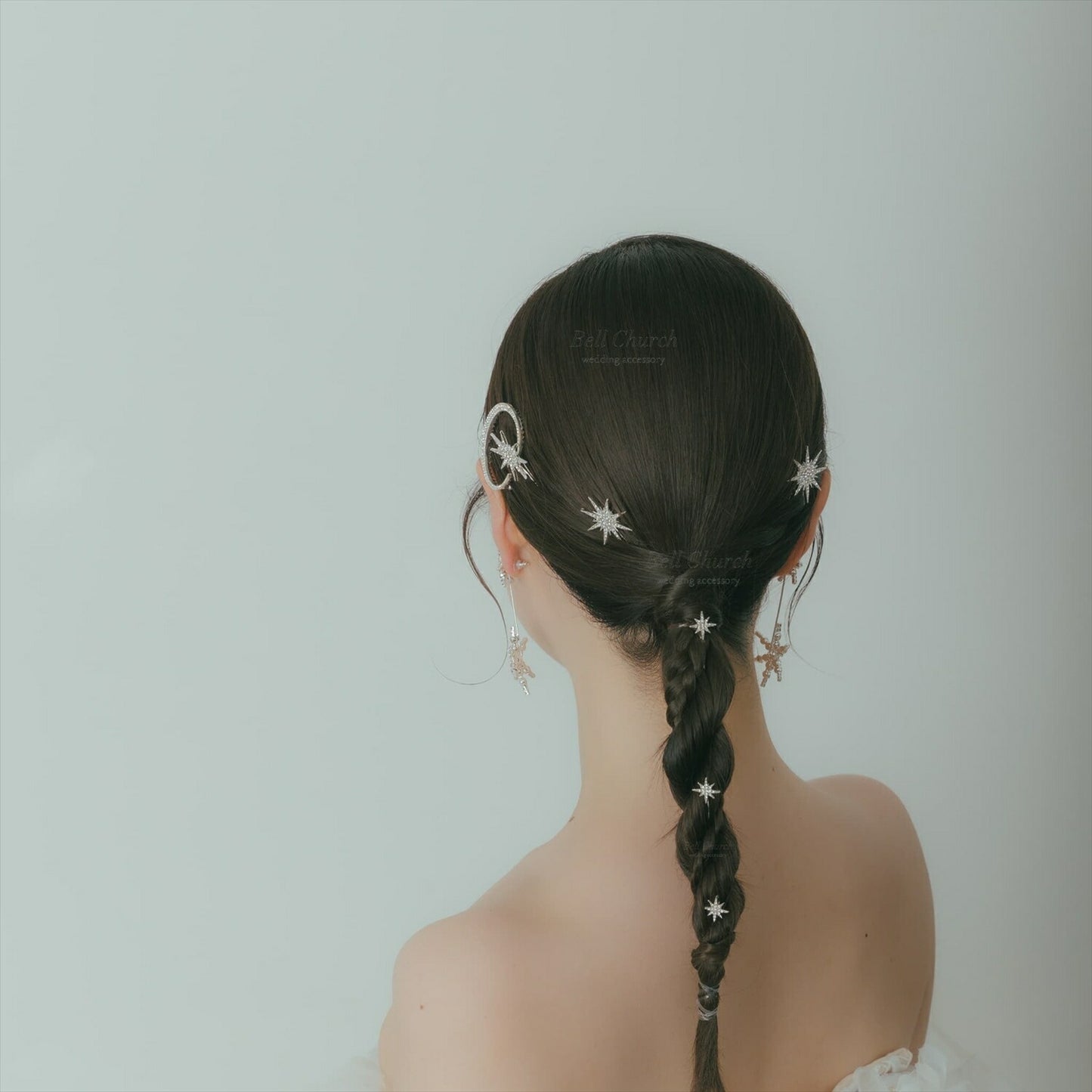 ヘッドピース　7点セット | ジルコニア | 星&月モチーフ | シルバー | (BC-H57)【結婚式　アクセサリー　ヘッドドレス　ヘアアクセサリー】