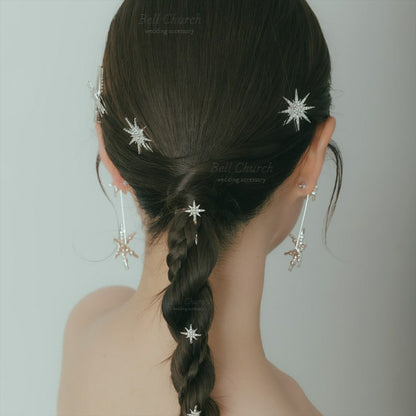 ヘッドピース　7点セット | ジルコニア | 星&月モチーフ | シルバー | (BC-H57)【結婚式　アクセサリー　ヘッドドレス　ヘアアクセサリー】