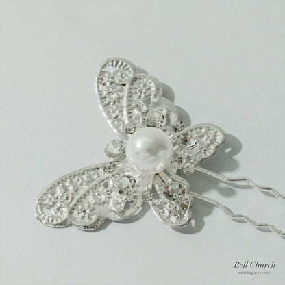 ヘッドピース　6点セット | パール | 蝶モチーフ | シルバー | (BC-H58)【結婚式　アクセサリー　ヘッドドレス　ヘアアクセサリー】