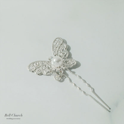 ヘッドピース　6点セット | パール | 蝶モチーフ | シルバー | (BC-H58)【結婚式　アクセサリー　ヘッドドレス　ヘアアクセサリー】
