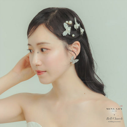 ヘッドピース　6点セット | パール | 蝶モチーフ | シルバー | (BC-H58)【結婚式　アクセサリー　ヘッドドレス　ヘアアクセサリー】