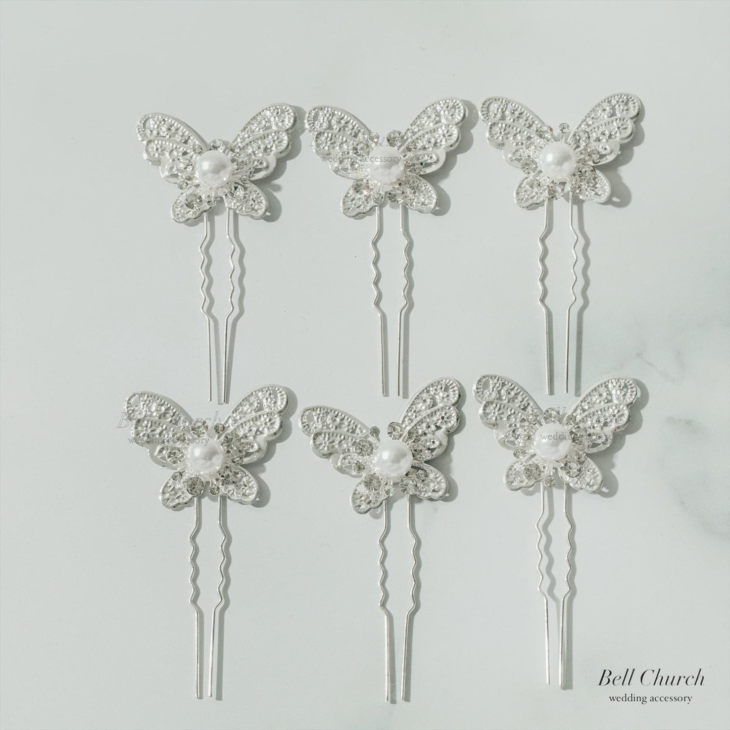 ヘッドピース　6点セット | パール | 蝶モチーフ | シルバー | (BC-H58)【結婚式　アクセサリー　ヘッドドレス　ヘアアクセサリー】