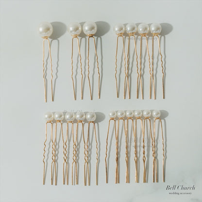 ヘッドピース　18本セット | パール | ホワイト×ゴールド | (BC-H59)【結婚式　アクセサリー　ヘッドドレス　ヘアアクセサリー】