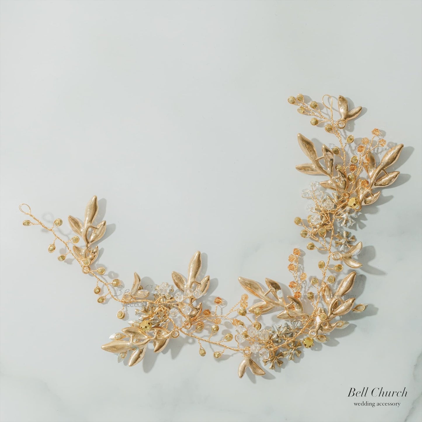 小枝ヘアアクセサリー | ジルコニア | お花モチーフ | ゴールド | (BC-H60)【結婚式　アクセサリー　ヘッドドレス　ヘアアクセサリー】