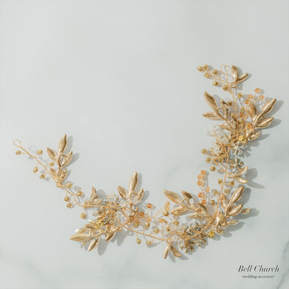 小枝ヘアアクセサリー | ジルコニア | お花モチーフ | ゴールド | (BC-H60)【結婚式　アクセサリー　ヘッドドレス　ヘアアクセサリー】