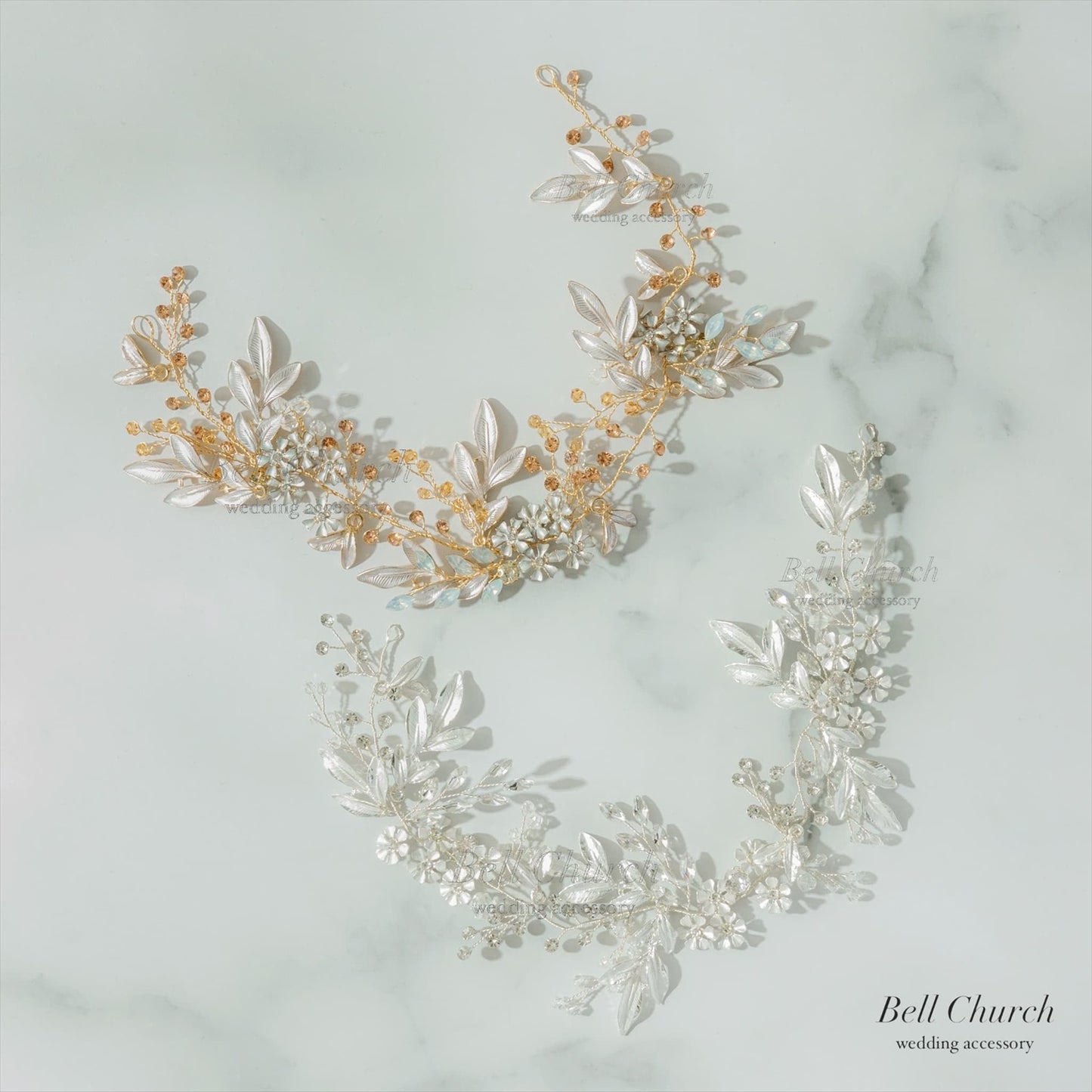 小枝ヘアアクセサリー | ジルコニア | お花モチーフ | ゴールド | (BC-H60)【結婚式　アクセサリー　ヘッドドレス　ヘアアクセサリー】