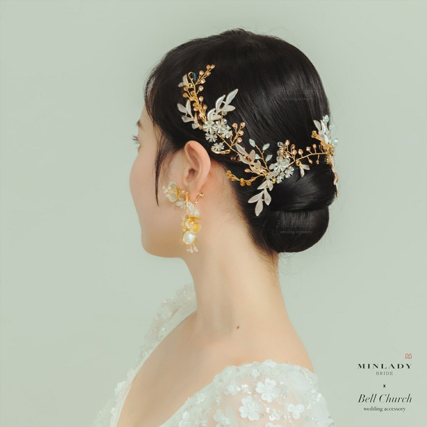 小枝ヘアアクセサリー | ジルコニア | お花モチーフ | ゴールド | (BC-H60)【結婚式　アクセサリー　ヘッドドレス　ヘアアクセサリー】