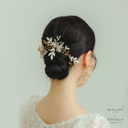 小枝ヘアアクセサリー | ジルコニア | お花モチーフ | ゴールド | (BC-H60)【結婚式　アクセサリー　ヘッドドレス　ヘアアクセサリー】