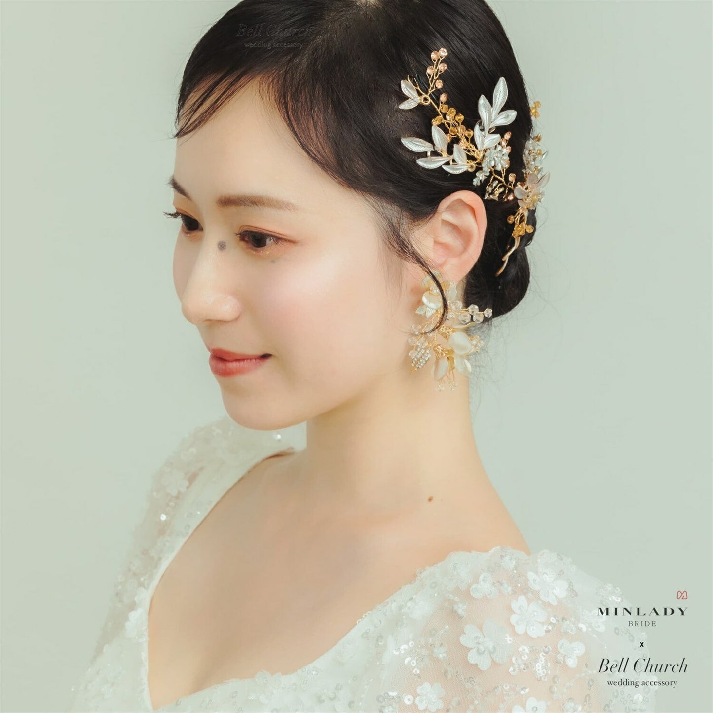 小枝ヘアアクセサリー | ジルコニア | お花モチーフ | ゴールド | (BC-H60)【結婚式　アクセサリー　ヘッドドレス　ヘアアクセサリー】