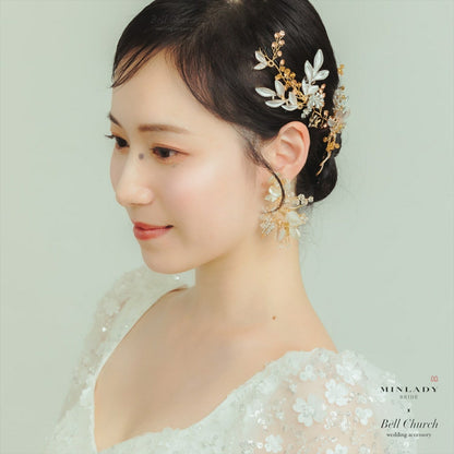 小枝ヘアアクセサリー | ジルコニア | お花モチーフ | ゴールド | (BC-H60)【結婚式　アクセサリー　ヘッドドレス　ヘアアクセサリー】