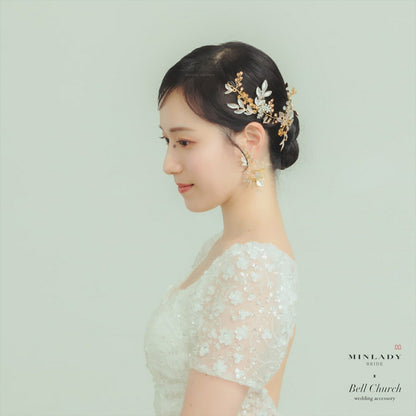 小枝ヘアアクセサリー | ジルコニア | お花モチーフ | ゴールド | (BC-H60)【結婚式　アクセサリー　ヘッドドレス　ヘアアクセサリー】