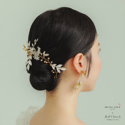 小枝ヘアアクセサリー | ジルコニア | お花モチーフ | ゴールド | (BC-H60)【結婚式　アクセサリー　ヘッドドレス　ヘアアクセサリー】