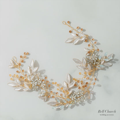 小枝ヘアアクセサリー | ジルコニア | お花モチーフ | ゴールド | (BC-H60)【結婚式　アクセサリー　ヘッドドレス　ヘアアクセサリー】
