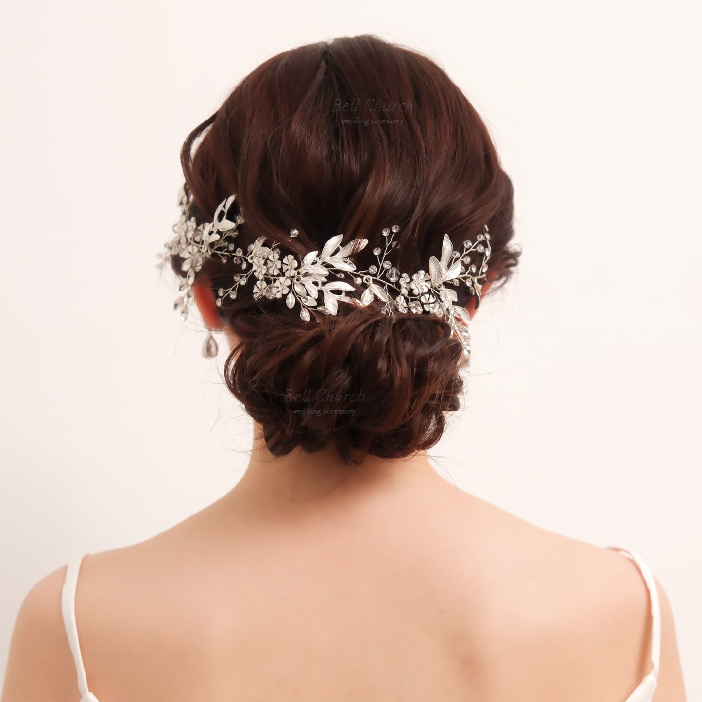 小枝ヘアアクセサリー | ジルコニア | お花モチーフ | シルバー | (BC-H61)【結婚式　アクセサリー　ヘッドドレス　ヘアアクセサリー】
