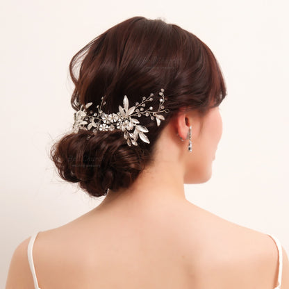 小枝ヘアアクセサリー | ジルコニア | お花モチーフ | シルバー | (BC-H61)【結婚式　アクセサリー　ヘッドドレス　ヘアアクセサリー】