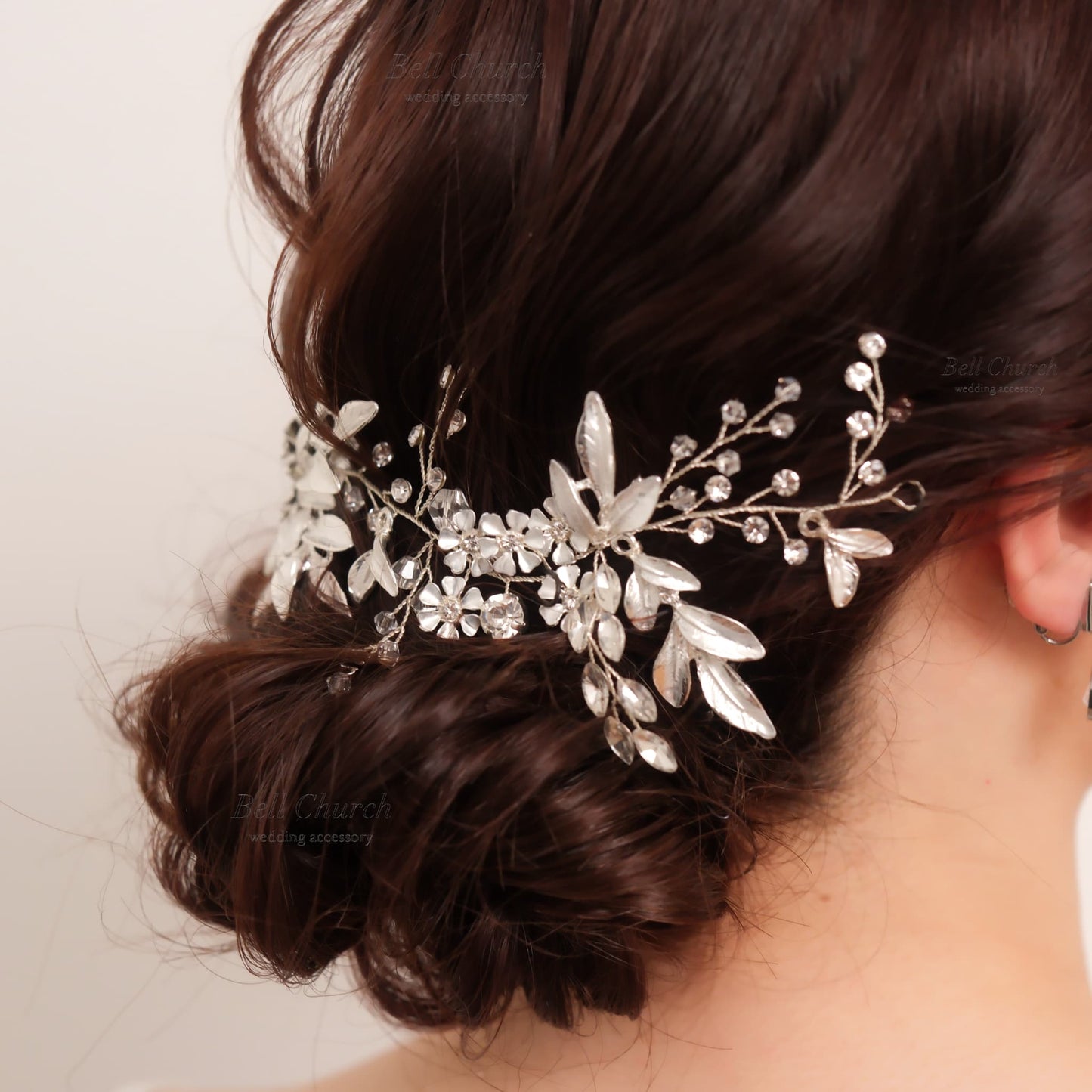 小枝ヘアアクセサリー | ジルコニア | お花モチーフ | シルバー | (BC-H61)【結婚式　アクセサリー　ヘッドドレス　ヘアアクセサリー】
