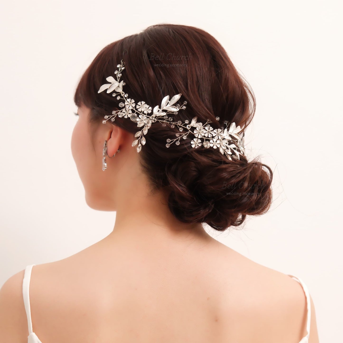 小枝ヘアアクセサリー | ジルコニア | お花モチーフ | シルバー | (BC-H61)【結婚式　アクセサリー　ヘッドドレス　ヘアアクセサリー】