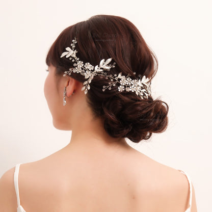 小枝ヘアアクセサリー | ジルコニア | お花モチーフ | シルバー | (BC-H61)【結婚式　アクセサリー　ヘッドドレス　ヘアアクセサリー】
