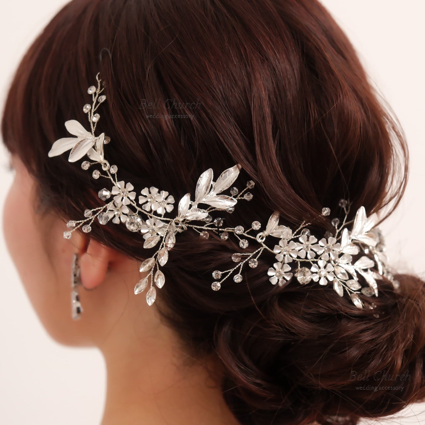 小枝ヘアアクセサリー | ジルコニア | お花モチーフ | シルバー | (BC-H61)【結婚式　アクセサリー　ヘッドドレス　ヘアアクセサリー】