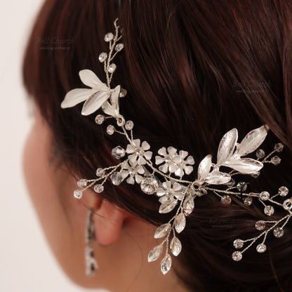 小枝ヘアアクセサリー | ジルコニア | お花モチーフ | シルバー | (BC-H61)【結婚式　アクセサリー　ヘッドドレス　ヘアアクセサリー】
