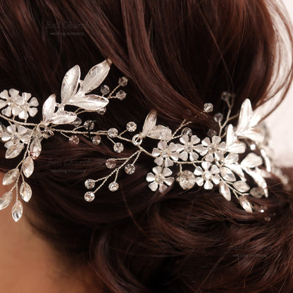 小枝ヘアアクセサリー | ジルコニア | お花モチーフ | シルバー | (BC-H61)【結婚式　アクセサリー　ヘッドドレス　ヘアアクセサリー】