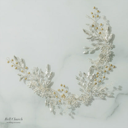 小枝ヘアアクセサリー | ジルコニア | お花モチーフ | シルバー | (BC-H61)【結婚式　アクセサリー　ヘッドドレス　ヘアアクセサリー】