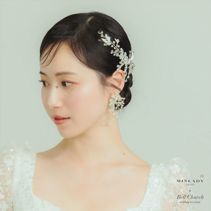 小枝ヘアアクセサリー | ジルコニア | お花モチーフ | シルバー | (BC-H61)【結婚式　アクセサリー　ヘッドドレス　ヘアアクセサリー】