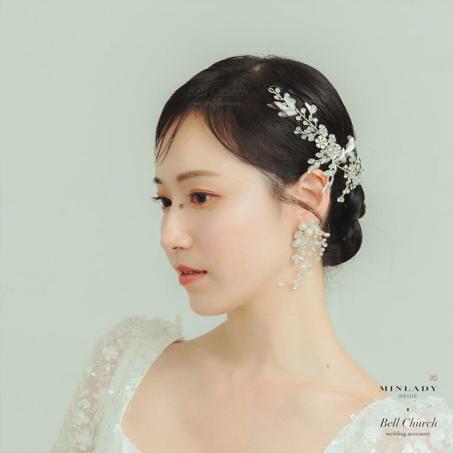 小枝ヘアアクセサリー | ジルコニア | お花モチーフ | シルバー | (BC-H61)【結婚式　アクセサリー　ヘッドドレス　ヘアアクセサリー】