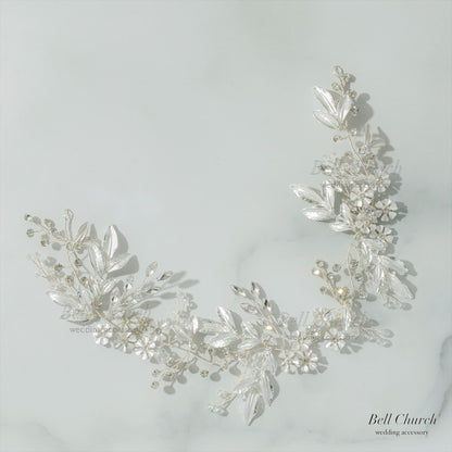 小枝ヘアアクセサリー | ジルコニア | お花モチーフ | シルバー | (BC-H61)【結婚式　アクセサリー　ヘッドドレス　ヘアアクセサリー】