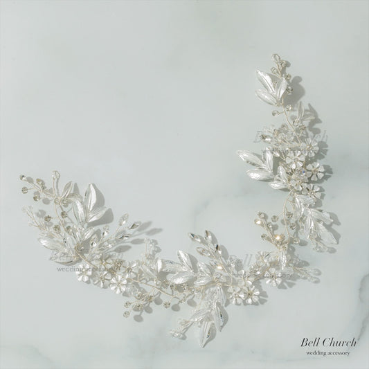 小枝ヘアアクセサリー | ジルコニア | お花モチーフ | シルバー | (BC-H61)【結婚式　アクセサリー　ヘッドドレス　ヘアアクセサリー】