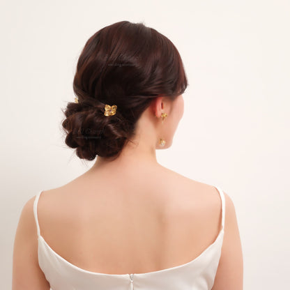 ヘアカフ 3点セット ヘアポニー ポニーフック お花 フラワー ペタル メタル ストーン ミニカフ｜ゴールド (BC-H62)【結婚式　アクセサリー　ヘアアクセサリー　ヘアカフ】