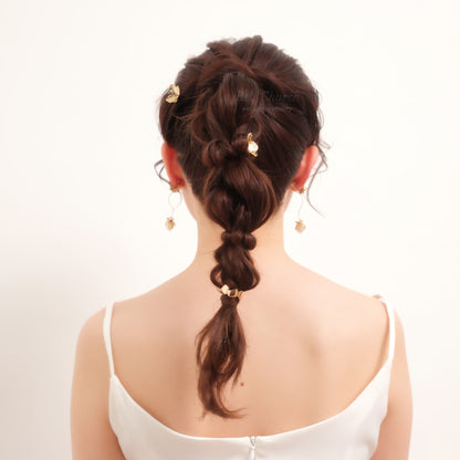 ヘアカフ 3点セット ヘアポニー ポニーフック お花 フラワー ペタル メタル ストーン ミニカフ｜ゴールド (BC-H62)【結婚式　アクセサリー　ヘアアクセサリー　ヘアカフ】