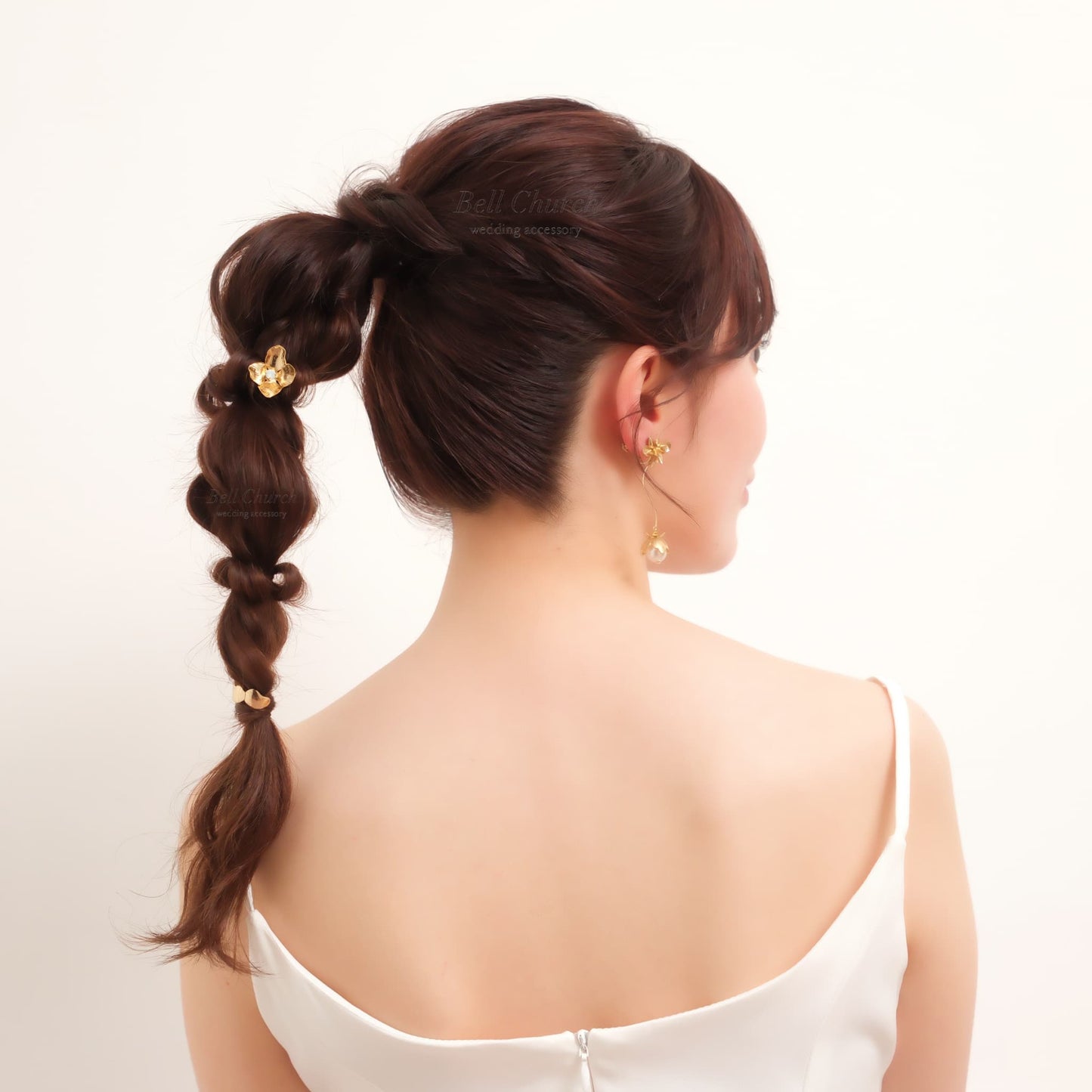 ヘアカフ 3点セット ヘアポニー ポニーフック お花 フラワー ペタル メタル ストーン ミニカフ｜ゴールド (BC-H62)【結婚式　アクセサリー　ヘアアクセサリー　ヘアカフ】