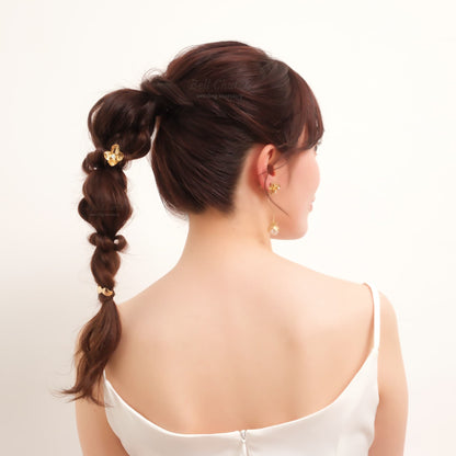 ヘアカフ 3点セット ヘアポニー ポニーフック お花 フラワー ペタル メタル ストーン ミニカフ｜ゴールド (BC-H62)【結婚式　アクセサリー　ヘアアクセサリー　ヘアカフ】