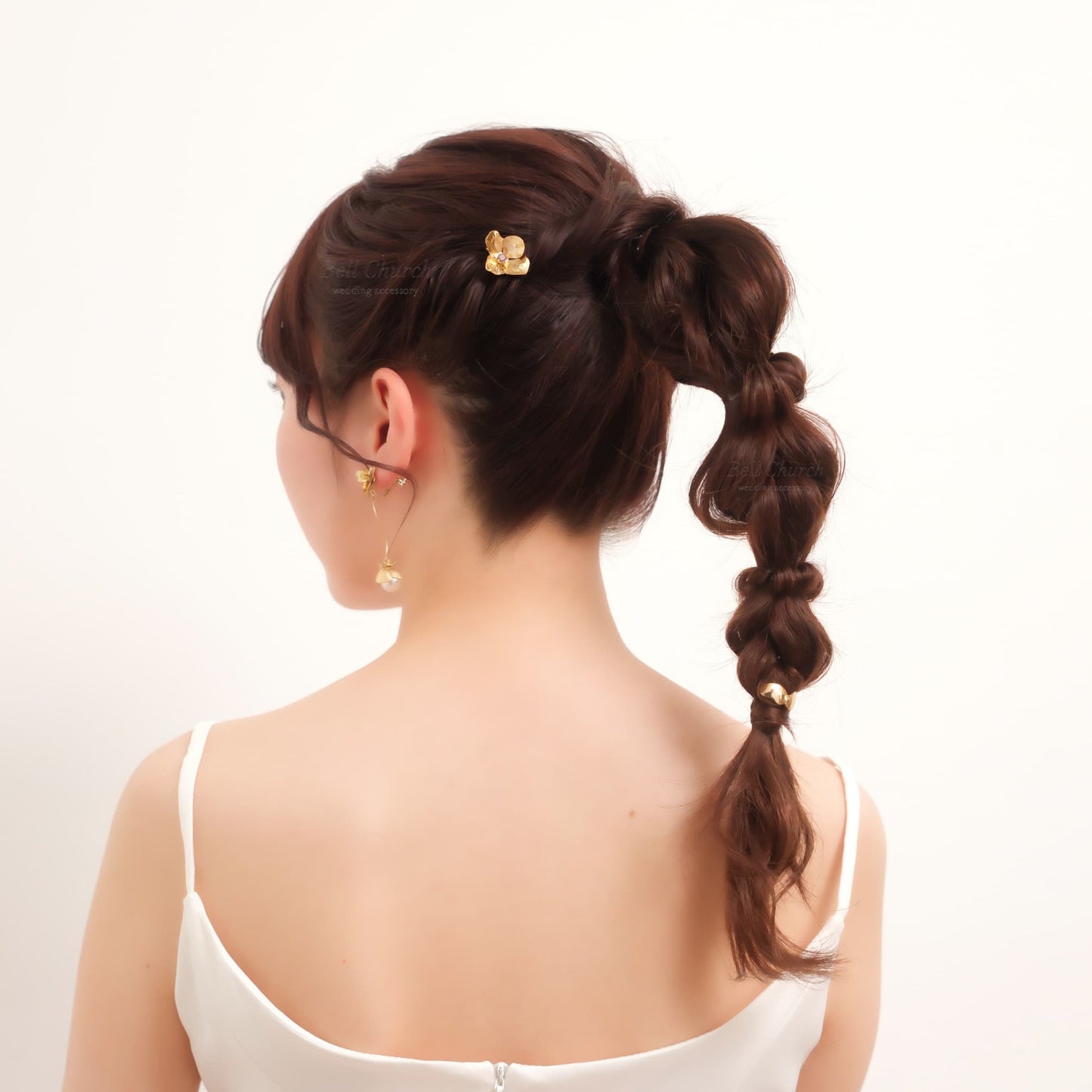 ヘアカフ 3点セット ヘアポニー ポニーフック お花 フラワー ペタル メタル ストーン ミニカフ｜ゴールド (BC-H62)【結婚式　アクセサリー　ヘアアクセサリー　ヘアカフ】