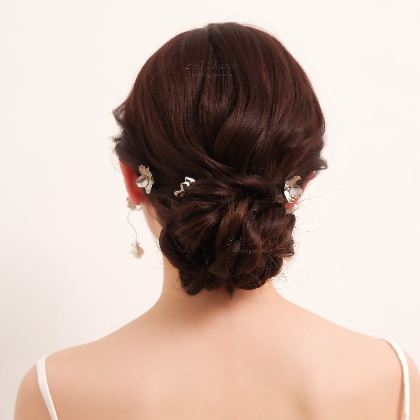 ヘアカフ 3点セット ヘアポニー ポニーフック お花 フラワー ペタル メタル ストーン ミニカフ｜シルバー (BC-H63)【結婚式　アクセサリー　ヘアアクセサリー　ヘアカフ】