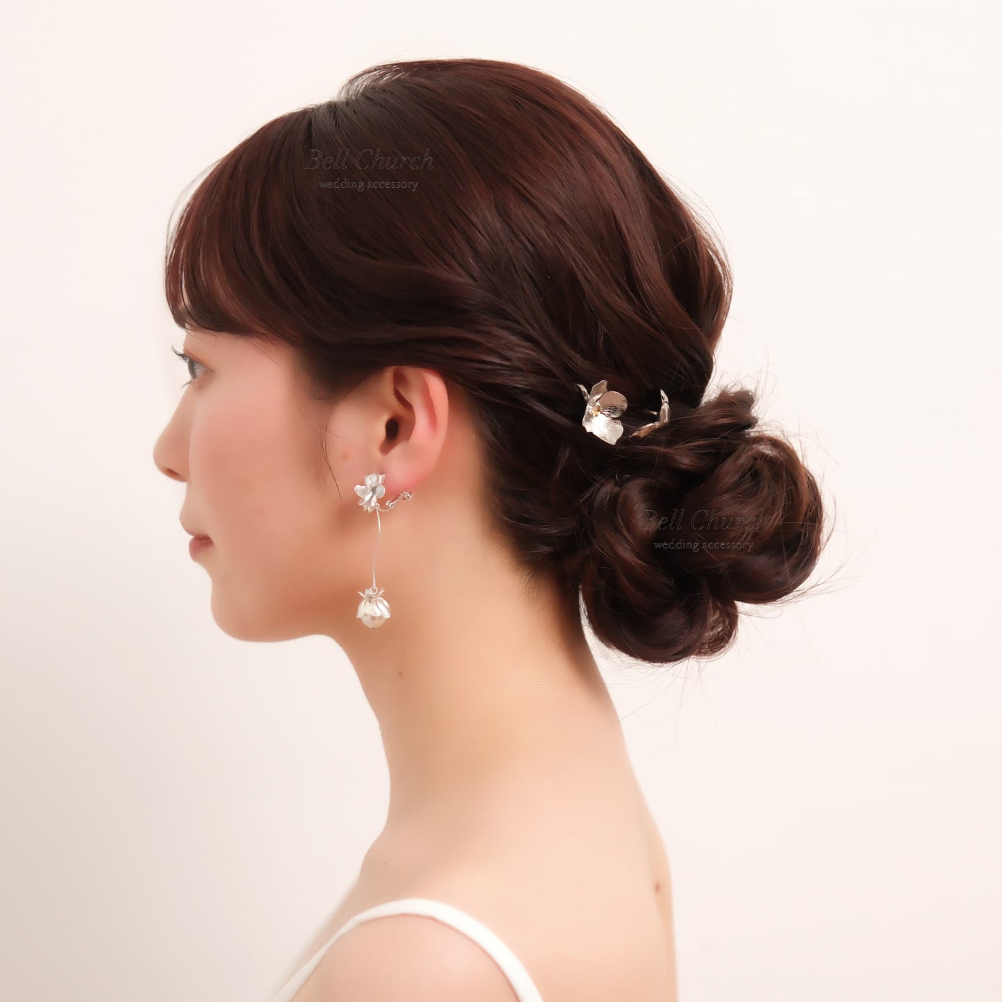 ヘアカフ 3点セット ヘアポニー ポニーフック お花 フラワー ペタル メタル ストーン ミニカフ｜シルバー (BC-H63)【結婚式　アクセサリー　ヘアアクセサリー　ヘアカフ】